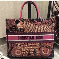 Dior Book Tote Bag Animals Embroidered Canvas Fuchsia 2020
