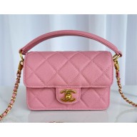 chanel Shiny Grained Calfskin & Gold-Tone Metal pink Mini Flap Bag with Top Handle AS5164 2024