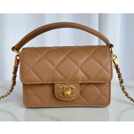 chanel Shiny Grained Calfskin & Gold-Tone Metal camel Mini Flap Bag with Top Handle AS5164 2024