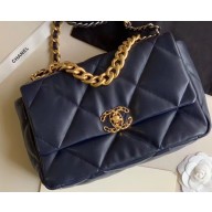 Chanel 19 Large Leather Flap Bag AS1161 Navy Blue 2020