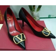 Valentino Heel 7.5cm VLOGO Calfskin Pumps Black/Gold 2019