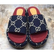 Gucci GG Canvas Slide Sandals 573018 Dark Blue 2019