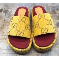 Gucci GG Canvas Slide Sandals 573018 Yellow 2019