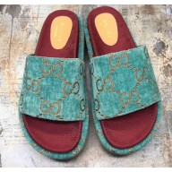 Gucci GG Canvas Slide Sandals 573018 Green 2019