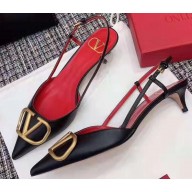Valentino Heel 4cm VLOGO Calfskin Slingback Pumps Black 2019