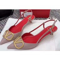 Valentino Heel 4cm VLOGO Calfskin Slingback Pumps Poudre 2019