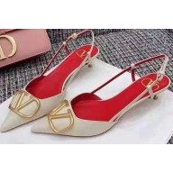 Valentino Heel 4cm VLOGO Calfskin Slingback Pumps Nude 2019