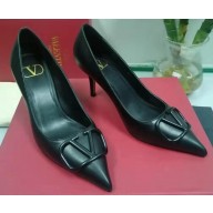 Valentino Heel 7.5cm VLOGO Calfskin Pumps So Black 2019