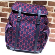 Gucci Large GG Wool Backpack Bag 598182 Dark Blue/Red