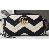 Gucci GG Marmont Small Matelassé Shoulder Camera Bag 447632 Leather Black/White