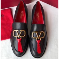 Valentino Leather Loafers With V Logo Black/Red 2020