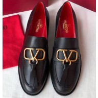 Valentino Leather Loafers With V Logo Black 2020