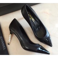 Chanel Pearl Heel 8cm Lambskin and Patent Calfskin Pumps G35534 Black 2020