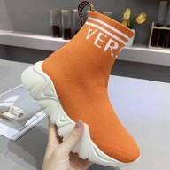 Versace Logo Print Knit Sock Sneakers Orange 2019