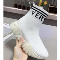 Versace Logo Print Knit Sock Sneakers White 2019