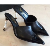 Chanel Pearl Heel 8cm Lambskin and Patent Calfskin Mules G35540 Black 2020