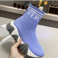 Versace Logo Print Knit Sock Sneakers Sky Blue 2019