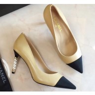 Chanel Pearl Heel 8cm Lambskin and Grosgrain Pumps G35534 Beige/Black 2020
