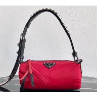 Prada Nylon Shoulder Bag with Studs 1BC100 Red 2020