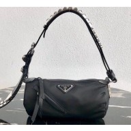 Prada Nylon Shoulder Bag with Studs 1BC100 Black 2020