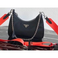 Prada Re-Edition 2005 Nylon Shoulder Hobo Bag 1BH204 Black/Orange 2020