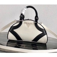 Prada Leather Bowling Bag 1BB071 White/Black 2020
