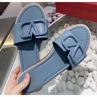 Valentino VLOGO Flat Calfskin Slide Sandals Baby Blue 2020