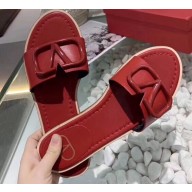 Valentino VLOGO Flat Calfskin Slide Sandals Red 2020