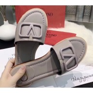 Valentino VLOGO Flat Calfskin Slide Sandals Camel 2020
