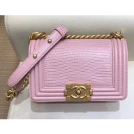 Chanel Lizard Pattern Boy Flap Shoulder Small Bag Pink