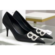 Balenciaga Heel Strassed BB Logo Satin Pumps Black 2020