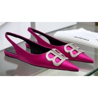 Balenciaga Strassed BB Logo Satin Slingback Flat Ballerinas Fuchsia 2020
