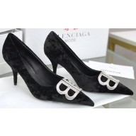 Balenciaga Heel Strassed BB Logo Velvet Pumps Black 2020