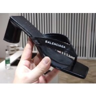Balenciaga Heel 6cm Double Square Open Back Flip Flop Thong Sandals Crinkled Black 2020