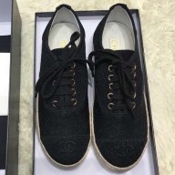 Chanel Tweed Lace-ups Espadrilles Black 2019