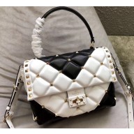 Valentino Candystud Medium Top Handle Bag 0055 V Inlay Black/White