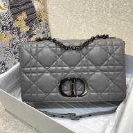 DIOR gray Quilted Macrocannage Calfskin large DIOR CARO BAG