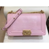 Chanel Lizard Pattern Boy Flap Shoulder Medium Bag Pink