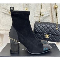 CHANEL heel 8.5cm suede leather boots with chain black 2023