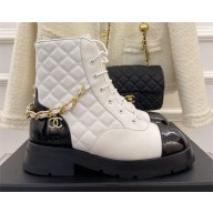 Chanel quilted Chain Lace-Ups ankle boots white 2023