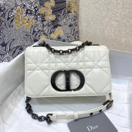 DIOR white Quilted Macrocannage Calfskin SMALL DIOR CARO BAG