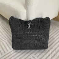 SAINT LAURENT LE 5 A 7 in raffia crochet and smooth leather black 2024(original quality)