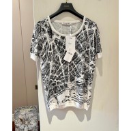 DIOR White and Black Linen, Cashmere and Silk Knit with Plan de Paris Motif t-shirt 2023