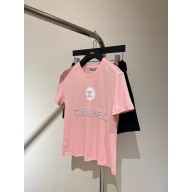 chanel pearls CC logo T-shirt pink 2023