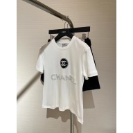 chanel pearls CC logo T-shirt white 2023 