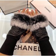 chanel black sheepskin gloves 2806-2024