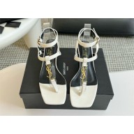 Saint Laurent Cassandra 60 leather thong sandals white 2024