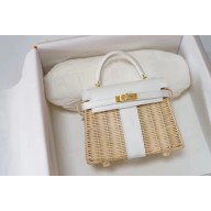 Hermes Mini Kelly Picnic Bag in Rattan White(original quality+handmade)