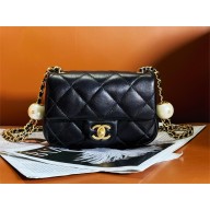 chanel Pearly Lambskin, Imitation Pearls & Gold-Tone Metal MINI Flap Bag BLACK AS4868 2024