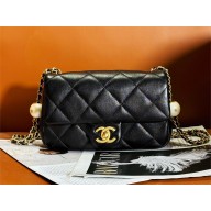 chanel Pearly Lambskin, Imitation Pearls & Gold-Tone Metal Small Flap Bag AS4861 black 2024